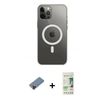 MARSİLYAN™- iPhone 12 Pro Max Kılıf Ahenk Yansıma Prime - Siyah 20D Premium Cam Ekran Koruyucu + Shine Kamera Lens Koruma Cam - SH