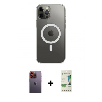 MARSİLYAN™- iPhone 12 Pro Max Kılıf Ahenk Yansıma Prime - Siyah 20D Premium Cam Ekran Koruyucu + Neon Fosforlu Kamera Lens - TU