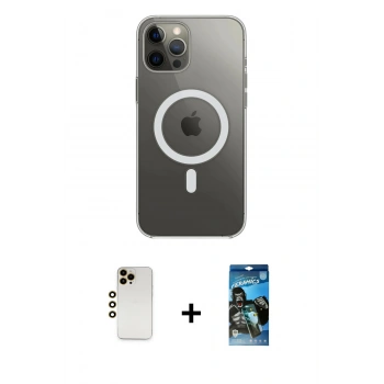 MARSİLYAN™- iPhone 12 Pro Max Kılıf Ahenk Yansıma Prime - Siyah 34D Izgaralı Cam + Shine Kamera Lens - GD