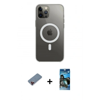 MARSİLYAN™- iPhone 12 Pro Max Kılıf Ahenk Yansıma Prime - Siyah 34D Izgaralı Cam + Metal Kamera Lens Koruma Cam - KI