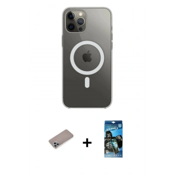 MARSİLYAN™- iPhone 12 Pro Max Kılıf Ahenk Yansıma Prime - Siyah 34D Izgaralı Cam + Shine Kamera Lens Koruma Cam - SABE