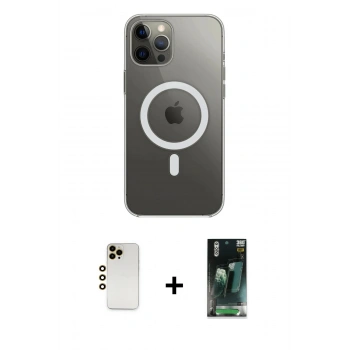 MARSİLYAN™- iPhone 12 Pro Max Kılıf Ahenk Yansıma Prime - Siyah 360 Mat Full Body Arka Koruyucu + Shine Kamera Lens - GD