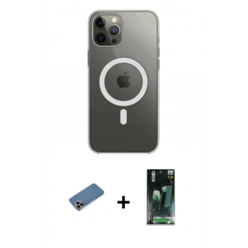MARSİLYAN™- iPhone 12 Pro Max Kılıf Ahenk Yansıma Prime - Siyah 360 Mat Full Body Arka Koruyucu + Shine Kamera Lens Koruma Cam - GD