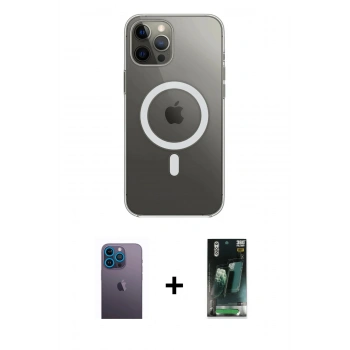 MARSİLYAN™- iPhone 12 Pro Max Kılıf Ahenk Yansıma Prime - Siyah 360 Mat Full Body Arka Koruyucu + Neon Fosforlu Kamera Lens - MI