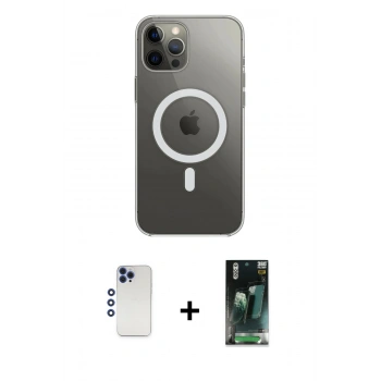 MARSİLYAN™- iPhone 12 Pro Max Kılıf Ahenk Yansıma Prime - Siyah 360 Mat Full Body Arka Koruyucu + Shine Kamera Lens - LT