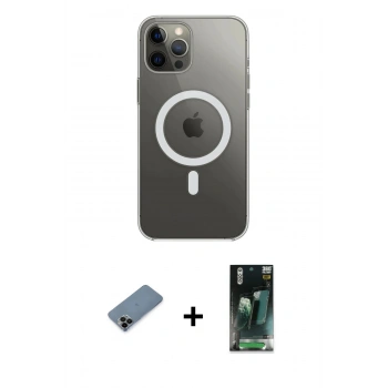 MARSİLYAN™- iPhone 12 Pro Max Kılıf Ahenk Yansıma Prime - Siyah 360 Mat Full Body Arka Koruyucu + Shine Kamera Lens Koruma Cam - SH