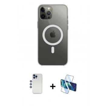 MARSİLYAN™- iPhone 12 Pro Max Kılıf Ahenk Yansıma Prime - Siyah 3D Antistatik Cam Ekran Koruyucu + Shine Kamera Lens - LT
