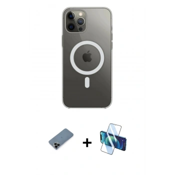 MARSİLYAN™- iPhone 12 Pro Max Kılıf Ahenk Yansıma Prime - Siyah 3D Antistatik Cam Ekran Koruyucu + Shine Kamera Lens Koruma Cam - SH