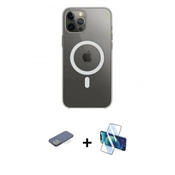 MARSİLYAN™- iPhone 12 Pro Max Kılıf Ahenk Yansıma Prime - Siyah 3D Antistatik Cam Ekran Koruyucu + Renkli Kamera Lens Koruma Cam - YL