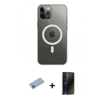 MARSİLYAN™- iPhone 12 Pro Max Kılıf Ahenk Yansıma Prime - Siyah 3D Antistatik Hayalet Cam Ekran Koruyucu + Shine Kamera Lens Koruma Cam - MI