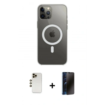 MARSİLYAN™- iPhone 12 Pro Max Kılıf Ahenk Yansıma Prime - Siyah 3D Antistatik Hayalet Cam Ekran Koruyucu + Shine Kamera Lens - GD