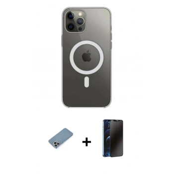 MARSİLYAN™- iPhone 12 Pro Max Kılıf Ahenk Yansıma Prime - Siyah 3D Antistatik Hayalet Cam Ekran Koruyucu + Shine Kamera Lens Koruma Cam - GI