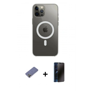 MARSİLYAN™- iPhone 12 Pro Max Kılıf Ahenk Yansıma Prime - Siyah 3D Antistatik Hayalet Cam Ekran Koruyucu + Metal Kamera Lens Koruma Cam - GD