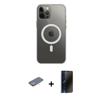 MARSİLYAN™- iPhone 12 Pro Max Kılıf Ahenk Yansıma Prime - Siyah 3D Antistatik Hayalet Cam Ekran Koruyucu + Renkli Kamera Lens Koruma Cam - SI