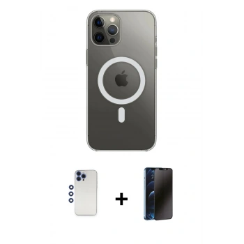 MARSİLYAN™- iPhone 12 Pro Max Kılıf Ahenk Yansıma Prime - Siyah 3D Antistatik Hayalet Cam Ekran Koruyucu + Shine Kamera Lens - LT