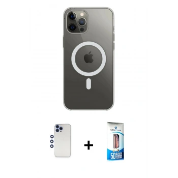 MARSİLYAN™- iPhone 12 Pro Max Kılıf Ahenk Yansıma Prime - Siyah 5D Eko Cam Ekran Koruyucu + Shine Kamera Lens - LT