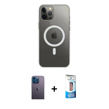 MARSİLYAN™- iPhone 12 Pro Max Kılıf Ahenk Yansıma Prime - Siyah 5D Eko Cam Ekran Koruyucu + Neon Fosforlu Kamera Lens - MI