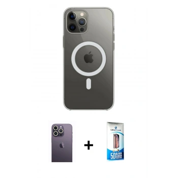 MARSİLYAN™- iPhone 12 Pro Max Kılıf Ahenk Yansıma Prime - Siyah 5D Eko Cam Ekran Koruyucu + Neon Fosforlu Kamera Lens - BZ