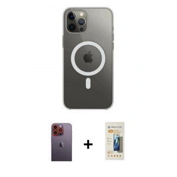 MARSİLYAN™- iPhone 12 Pro Max Kılıf Ahenk Yansıma Prime - Siyah 6D Mat Seramik Hayalet Nano Ekran Koruyucu + Neon Fosforlu Kamera Lens - TU