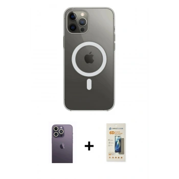 MARSİLYAN™- iPhone 12 Pro Max Kılıf Ahenk Yansıma Prime - Siyah 6D Mat Seramik Hayalet Nano Ekran Koruyucu + Neon Fosforlu Kamera Lens - BZ
