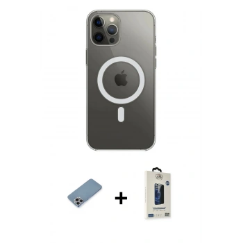 MARSİLYAN™- iPhone 12 Pro Max Kılıf Ahenk Yansıma Prime - Siyah Bilvis Hayalet Cam Ekran Koruyucu + Shine Kamera Lens Koruma Cam - GI