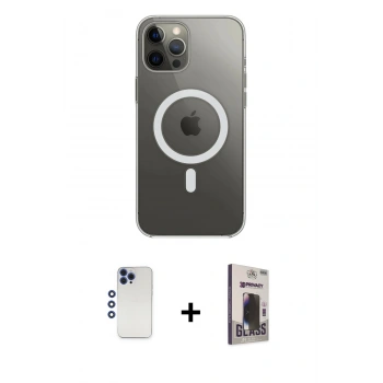 MARSİLYAN™- iPhone 12 Pro Max Kılıf Ahenk Yansıma Prime - Siyah Bilvis Hayalet Cam Ekran Koruyucu + Shine Kamera Lens - LT