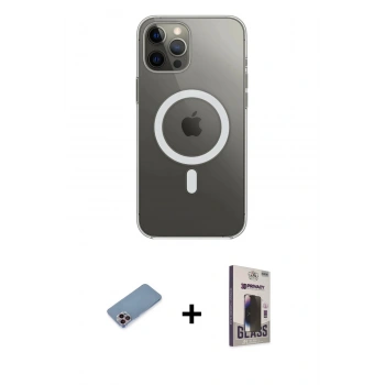 MARSİLYAN™- iPhone 12 Pro Max Kılıf Ahenk Yansıma Prime - Siyah Bilvis Hayalet Cam Ekran Koruyucu + Shine Kamera Lens Koruma Cam - PE