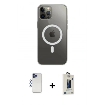 MARSİLYAN™- iPhone 12 Pro Max Kılıf Ahenk Yansıma Prime - Siyah Bilvis Hayalet Cam Ekran Koruyucu + Shine Kamera Lens - LT