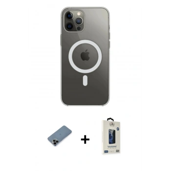 MARSİLYAN™- iPhone 12 Pro Max Kılıf Ahenk Yansıma Prime - Siyah Bilvis Hayalet Cam Ekran Koruyucu + Shine Kamera Lens Koruma Cam - SH