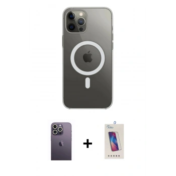 MARSİLYAN™- iPhone 12 Pro Max Kılıf Ahenk Yansıma Prime - Siyah Joko 5D Cam + Neon Fosforlu Kamera Lens - BZ