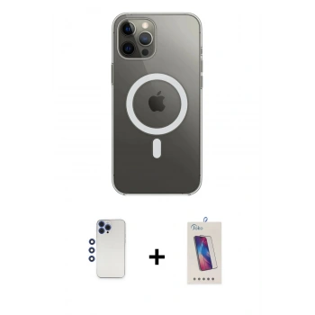 MARSİLYAN™- iPhone 12 Pro Max Kılıf Ahenk Yansıma Prime - Siyah Joko 5D Cam + Shine Kamera Lens - LT