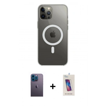 MARSİLYAN™- iPhone 12 Pro Max Kılıf Ahenk Yansıma Prime - Siyah Joko 5D Cam + Neon Fosforlu Kamera Lens - MI