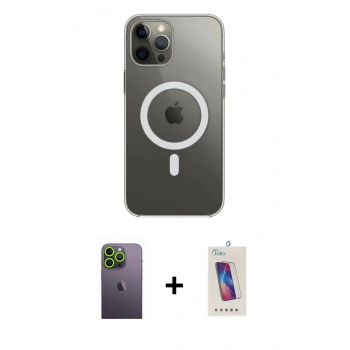 MARSİLYAN™- iPhone 12 Pro Max Kılıf Ahenk Yansıma Prime - Siyah Joko 5D Cam + Neon Fosforlu Kamera Lens - YL