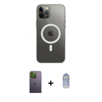 MARSİLYAN™- iPhone 12 Pro Max Kılıf Ahenk Yansıma Prime - Siyah Joko Magic 5D Cam + Neon Fosforlu Kamera Lens - YL