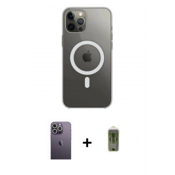 MARSİLYAN™- iPhone 12 Pro Max Kılıf Ahenk Yansıma Prime - Siyah Joko Magic 5D Hayalet Cam + Neon Fosforlu Kamera Lens - BZ