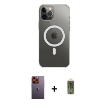 MARSİLYAN™- iPhone 12 Pro Max Kılıf Ahenk Yansıma Prime - Siyah Joko Magic 5D Hayalet Cam + Neon Fosforlu Kamera Lens - TU