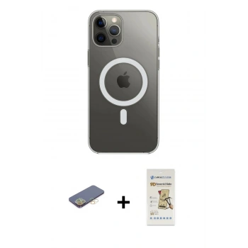 MARSİLYAN™- iPhone 12 Pro Max Kılıf Ahenk Yansıma Prime - Siyah Mat Seramik Nano Ekran Koruyucu + Renkli Kamera Lens Koruma Cam - SI
