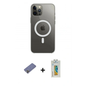 MARSİLYAN™- iPhone 12 Pro Max Kılıf Ahenk Yansıma Prime - Siyah Polymer Nano Ekran Koruyucu + Metal Kamera Lens Koruma Cam - GD