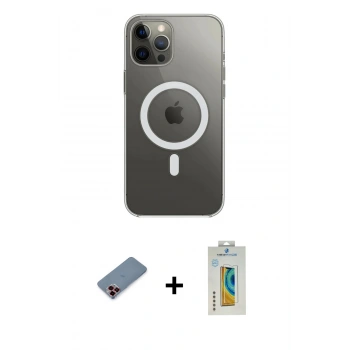 MARSİLYAN™- iPhone 12 Pro Max Kılıf Ahenk Yansıma Prime - Siyah Polymer Nano Ekran Koruyucu + Metal Kamera Lens Koruma Cam - KI
