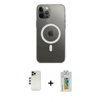 MARSİLYAN™- iPhone 12 Pro Max Kılıf Ahenk Yansıma Prime - Siyah Polymer Nano Ekran Koruyucu + Shine Kamera Lens - GD