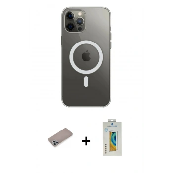 MARSİLYAN™- iPhone 12 Pro Max Kılıf Ahenk Yansıma Prime - Siyah Polymer Nano Ekran Koruyucu + Shine Kamera Lens Koruma Cam - SABE