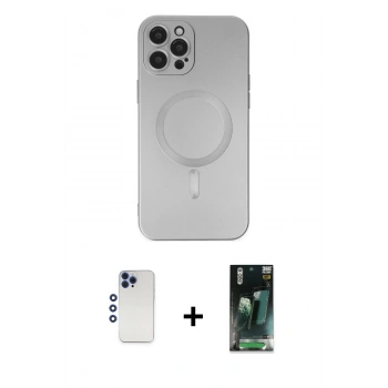 MARSİLYAN™- iPhone 12 Pro Max Kılıf Akış Minimal Özel Seri - Şeffaf 360 Full Body Arka Koruyucu + Shine Kamera Lens - LT