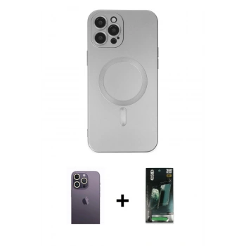 MARSİLYAN™- iPhone 12 Pro Max Kılıf Akış Minimal Özel Seri - Şeffaf 360 Full Body Arka Koruyucu + Neon Fosforlu Kamera Lens - BZ
