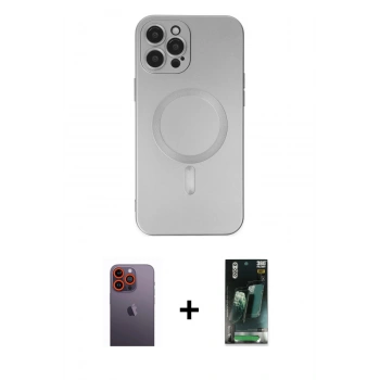 MARSİLYAN™- iPhone 12 Pro Max Kılıf Akış Minimal Özel Seri - Şeffaf 360 Full Body Arka Koruyucu + Neon Fosforlu Kamera Lens - TU