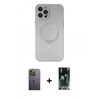 MARSİLYAN™- iPhone 12 Pro Max Kılıf Akış Minimal Özel Seri - Şeffaf 360 Full Body Arka Koruyucu + Neon Fosforlu Kamera Lens - YL