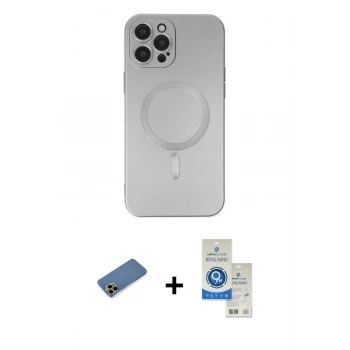 MARSİLYAN™- iPhone 12 Pro Max Kılıf Akış Minimal Özel Seri - Şeffaf Royal Nano Ekran Koruyucu + Shine Kamera Lens Koruma Cam - GD