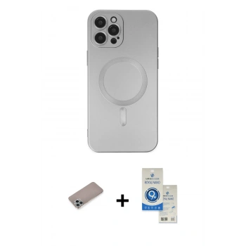MARSİLYAN™- iPhone 12 Pro Max Kılıf Akış Minimal Özel Seri - Şeffaf Royal Nano Ekran Koruyucu + Shine Kamera Lens Koruma Cam - SABE