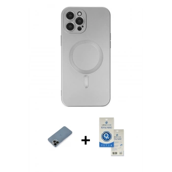 MARSİLYAN™- iPhone 12 Pro Max Kılıf Akış Minimal Özel Seri - Şeffaf Royal Nano Ekran Koruyucu + Shine Kamera Lens Koruma Cam - SH