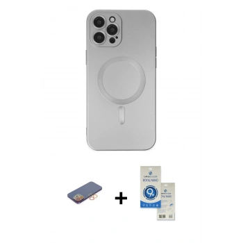 MARSİLYAN™- iPhone 12 Pro Max Kılıf Akış Minimal Özel Seri - Şeffaf Royal Nano Ekran Koruyucu + Renkli Kamera Lens Koruma Cam - TU