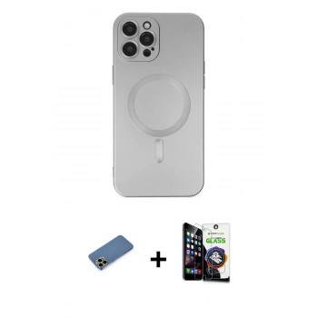 MARSİLYAN™- iPhone 12 Pro Max Kılıf Akış Minimal Özel Seri - Şeffaf Temperli Cam Ekran Koruyucu + Shine Kamera Lens Koruma Cam - GD